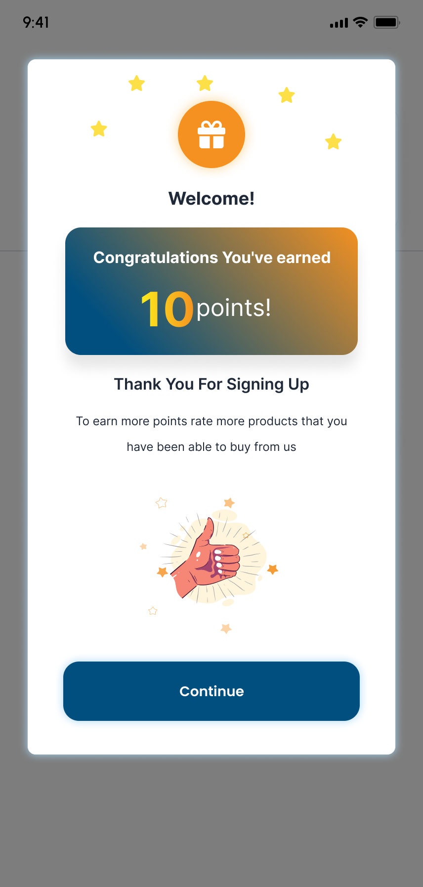 Exceptional Brands welcome reward screen